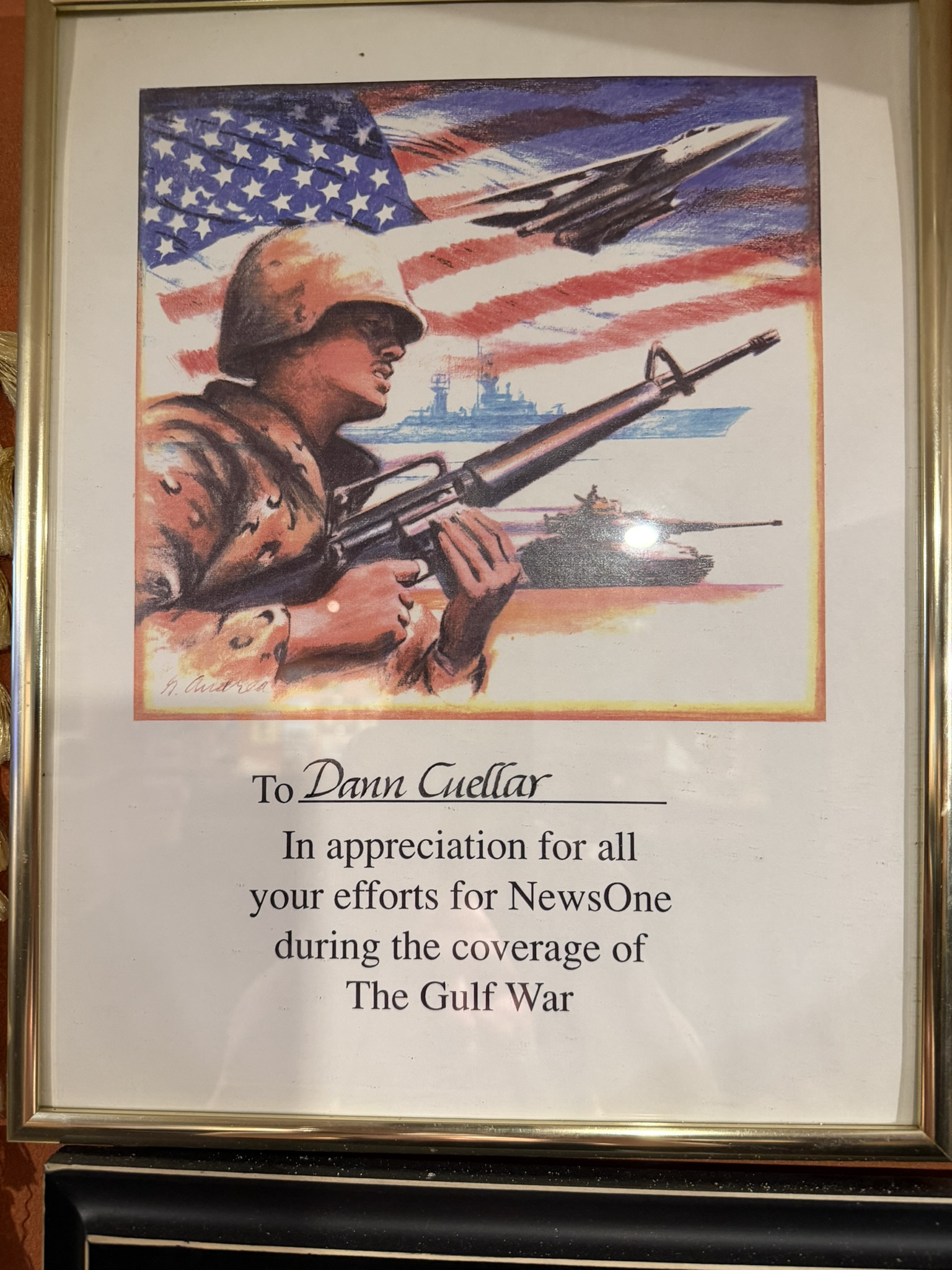ABC NewsOne commendation to Dann Cuellar for Gulf War coverage