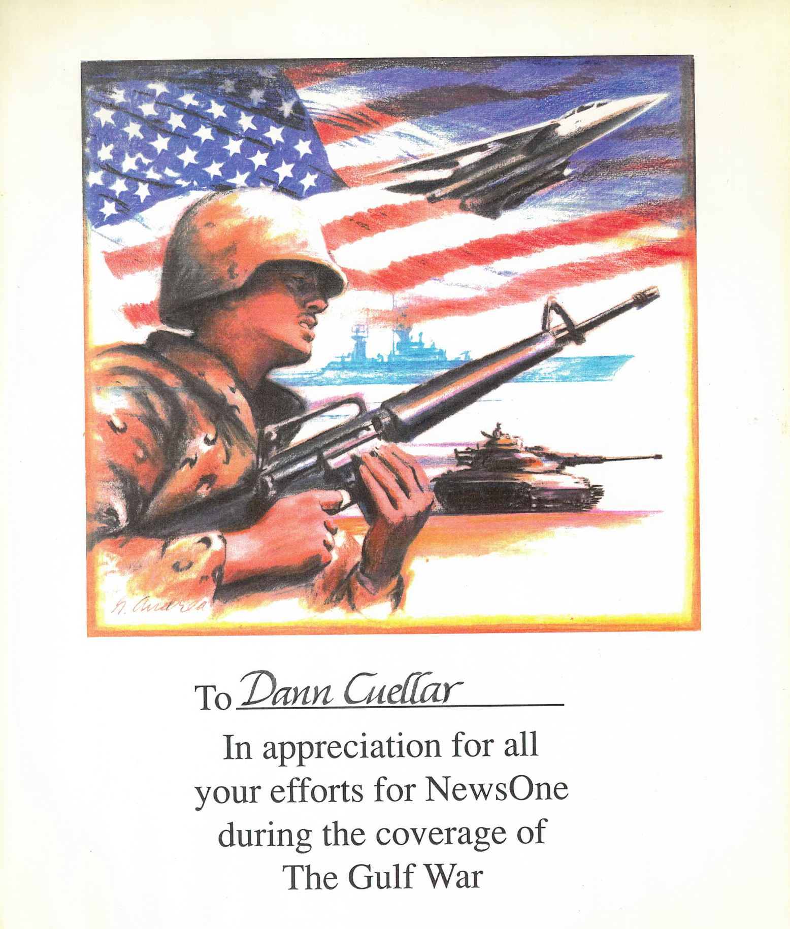 ABC NewsOne commendation to Dann Cuellar for Gulf War coverage
